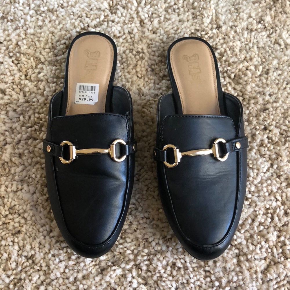 Trendy Black Mules w/ Gold Hardware